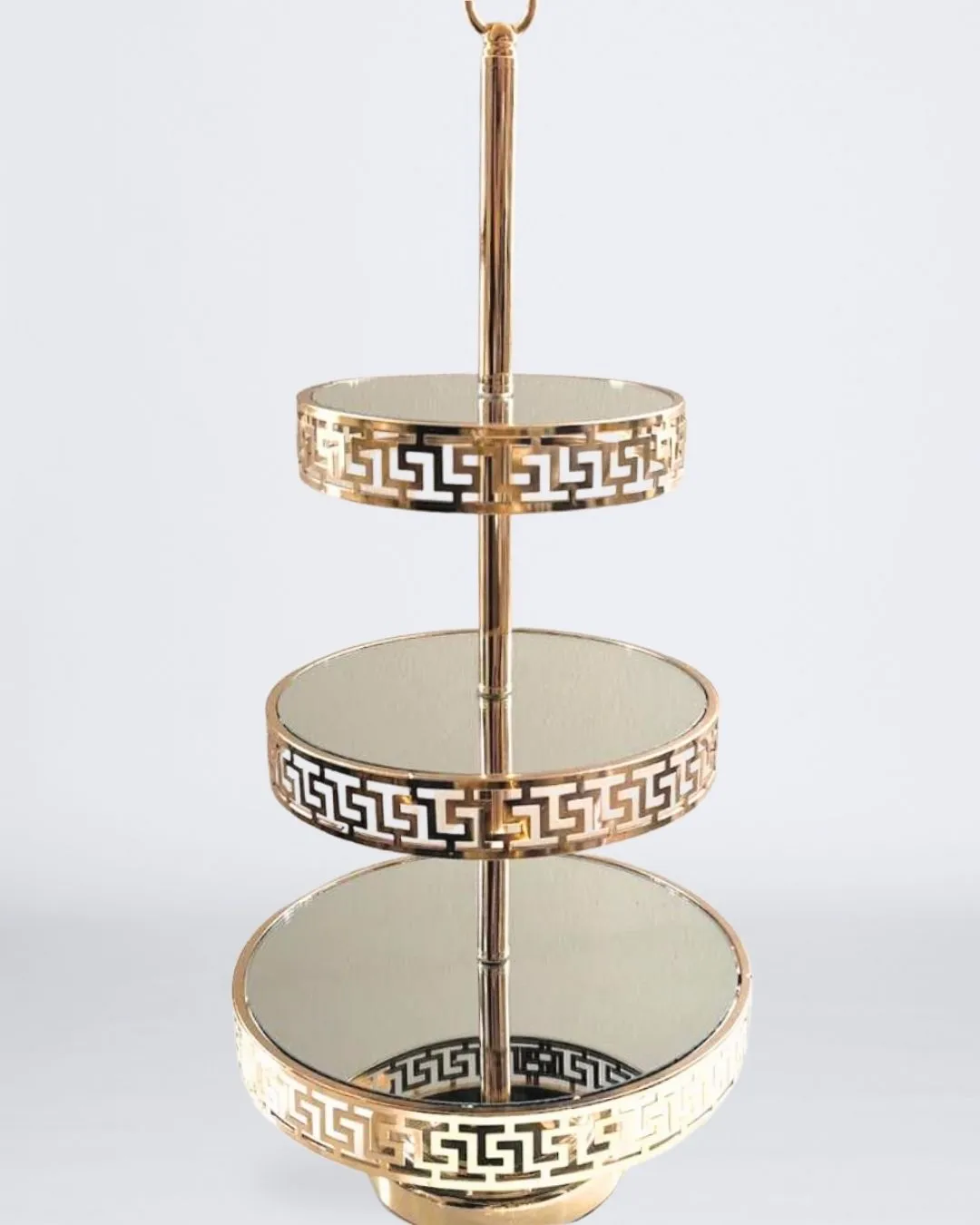 BASE GRECAS PARA PASTELES METAL Y ESPEJO DORADA