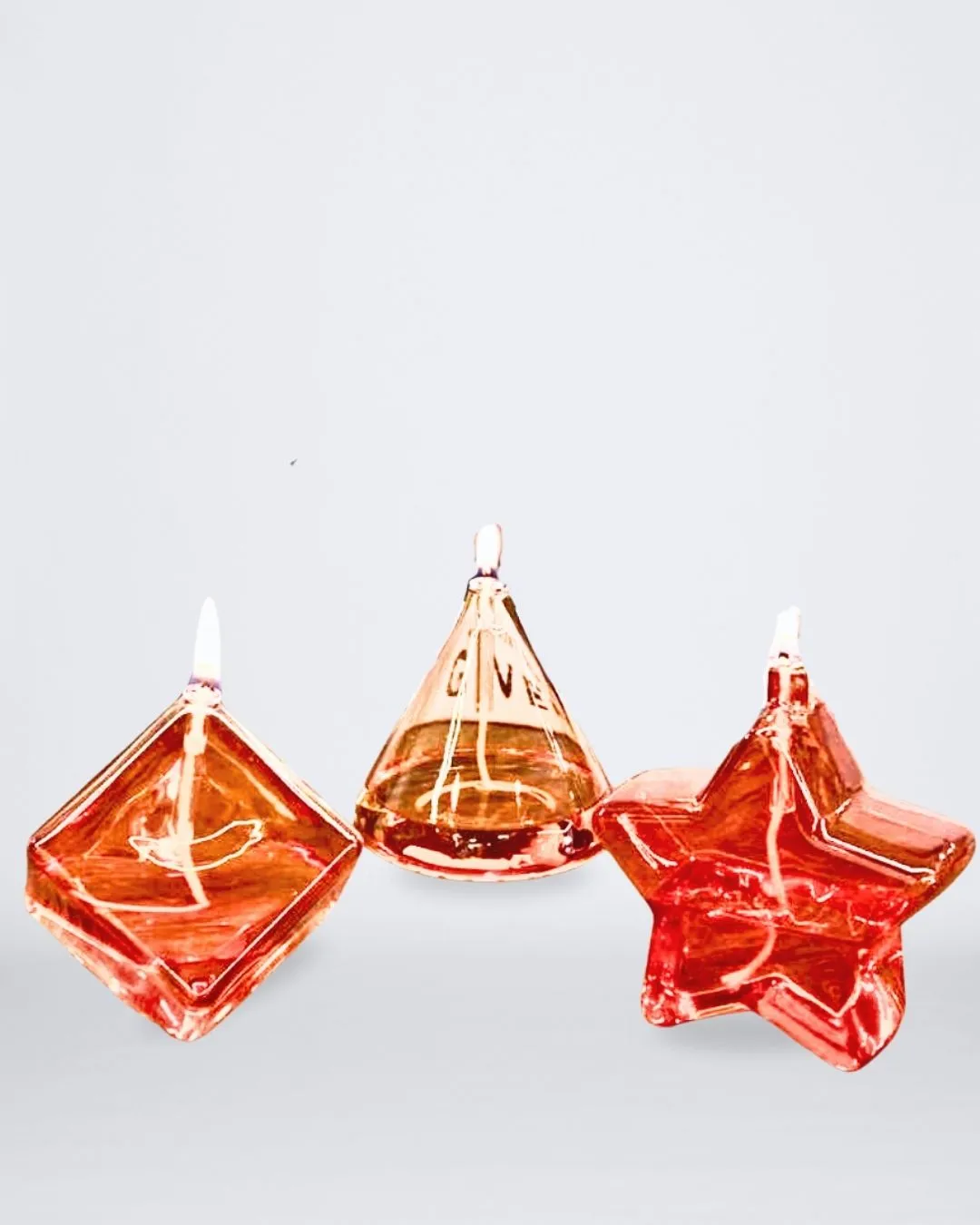 SET X3 VELA DE VIDRIO RECARGABLE FIGURAS AMBAR