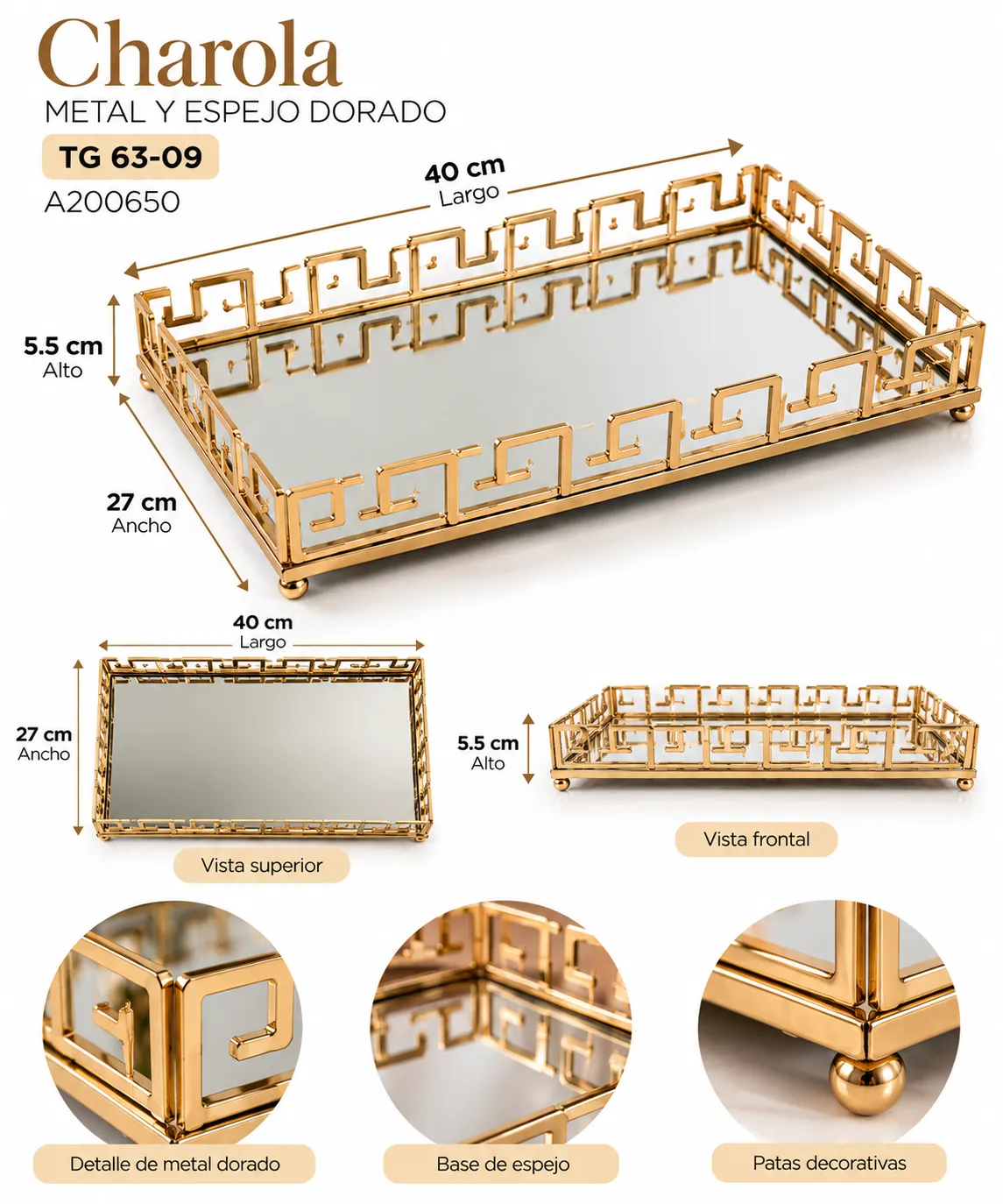 CHAROLA Y ESOEJO DORADO TG 63-09 - imagen 3