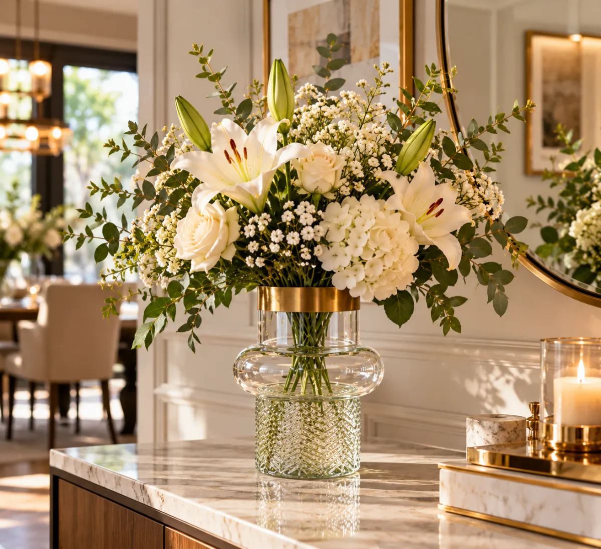 FLORERO DE CRISTAL CON RELIEVE Y DETALLADE DORADO - imagen 4