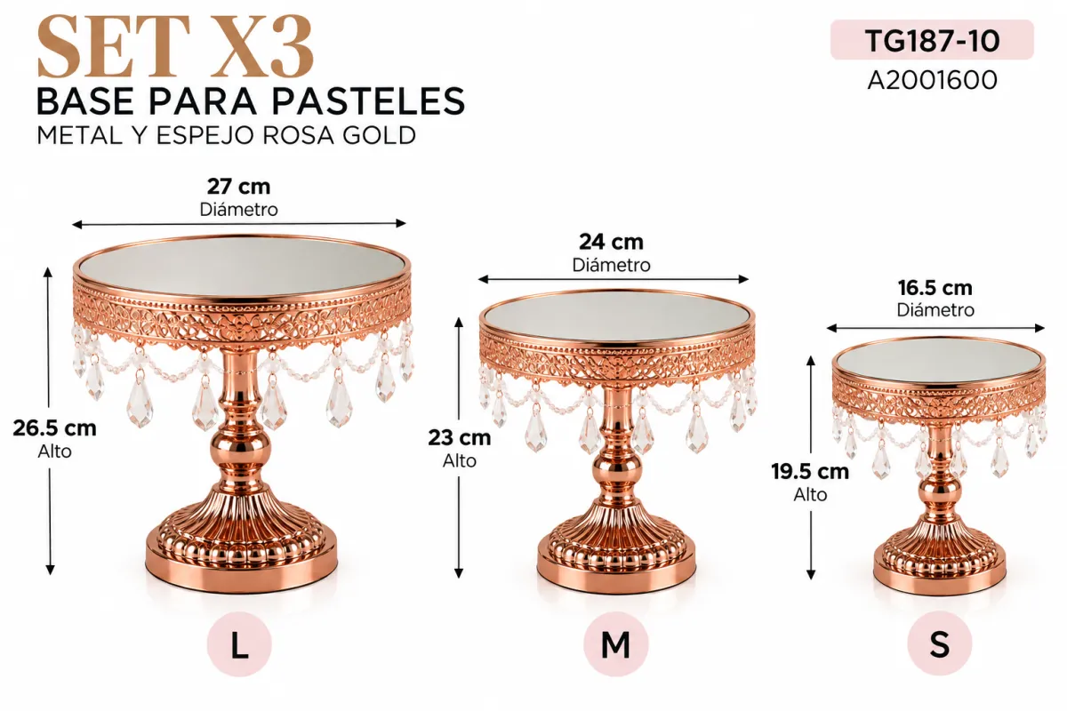 SET DE 3 BASES PARA PASTEL METAL Y ESPEJO - imagen 5
