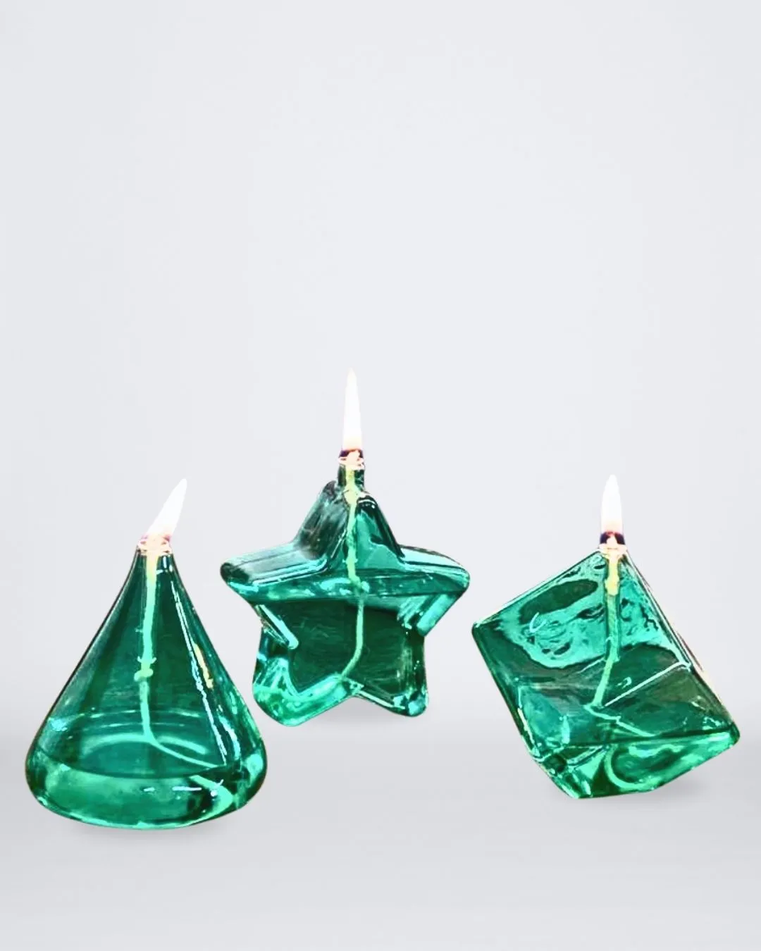 SET X3 VELA DE VIDRIO RECARGABLE FIGURAS VERDE