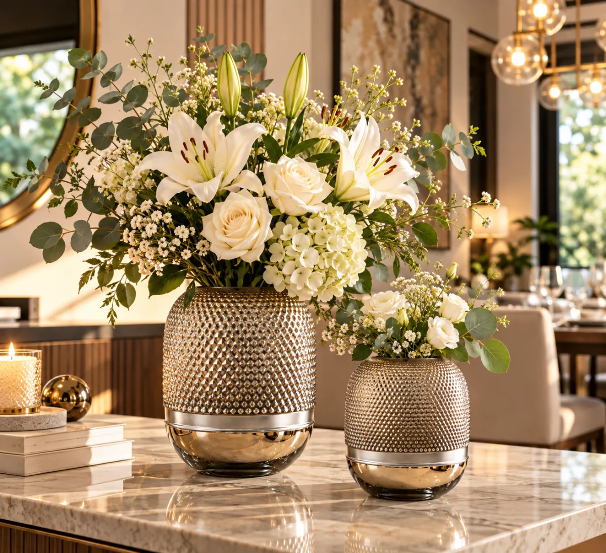 Florero de Cristal Texturizado con Acabado Metálico