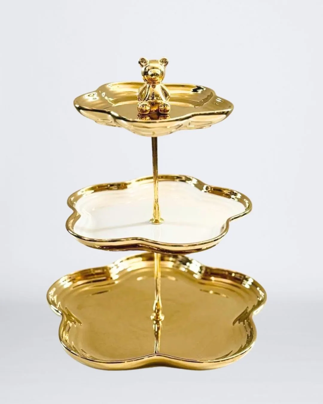 BASE PARA PASTELES CERÁMICA 3 PISOS OSO DORADO