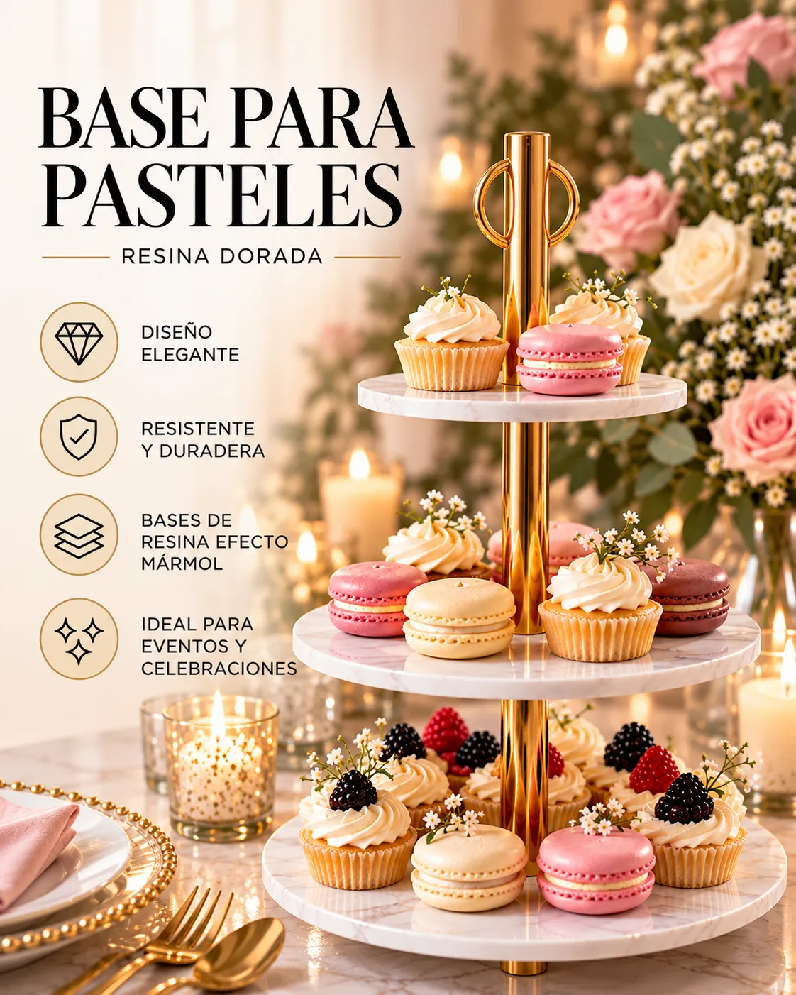 BASE PARA PASTELES DE RESINA DORADA