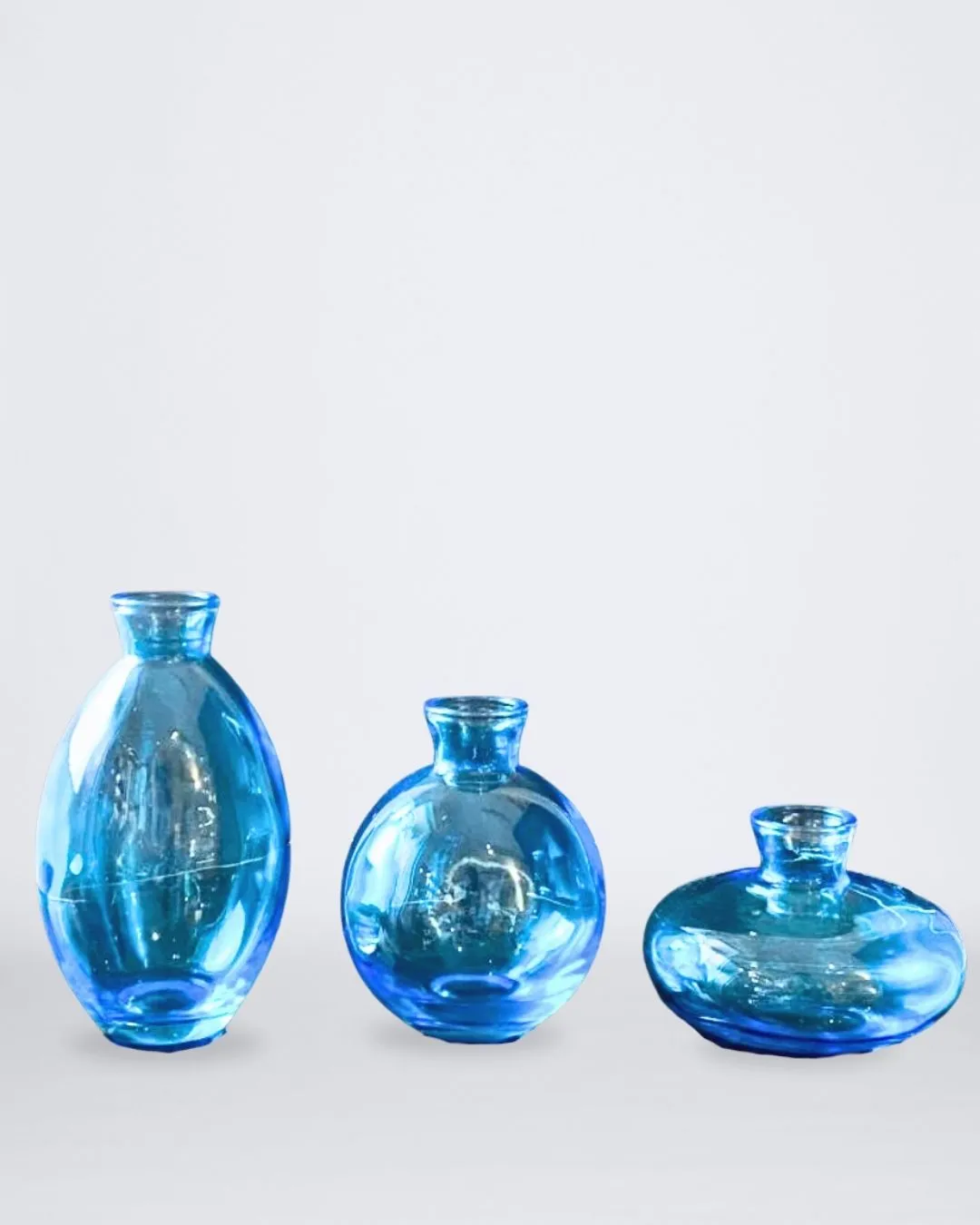 SET X3 FLOREROS DE VIDRIO COLOR AZUL