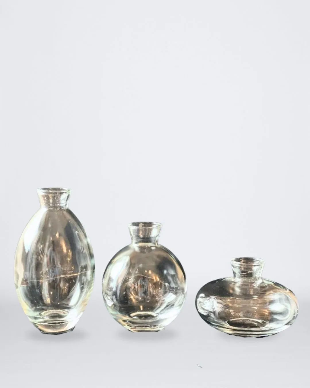 SET X3 FLOREROS DE VIDRIO COLOR TRANSPARENTE