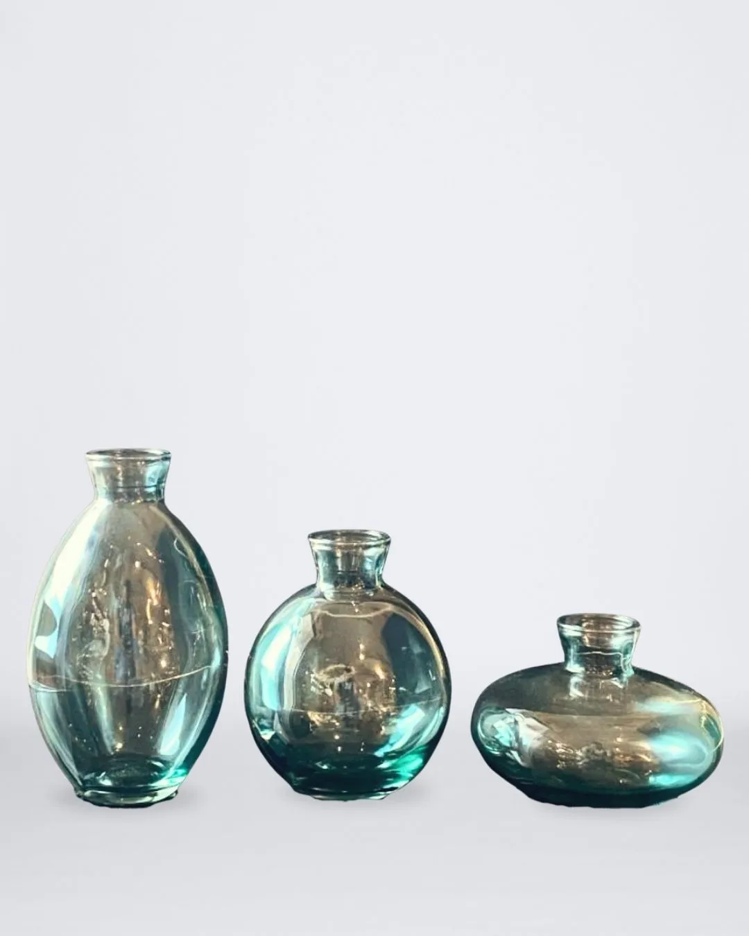 SET X3 FLOREROS DE VIDRIO COLOR VERDE